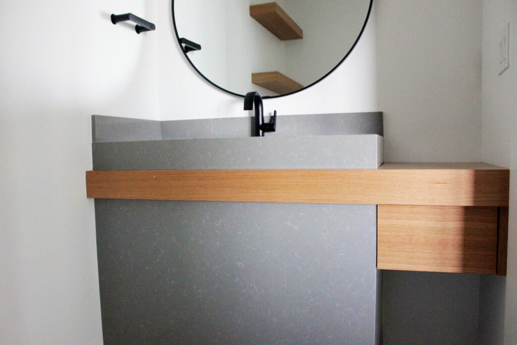 Modern wood and stone bathroom cabinet