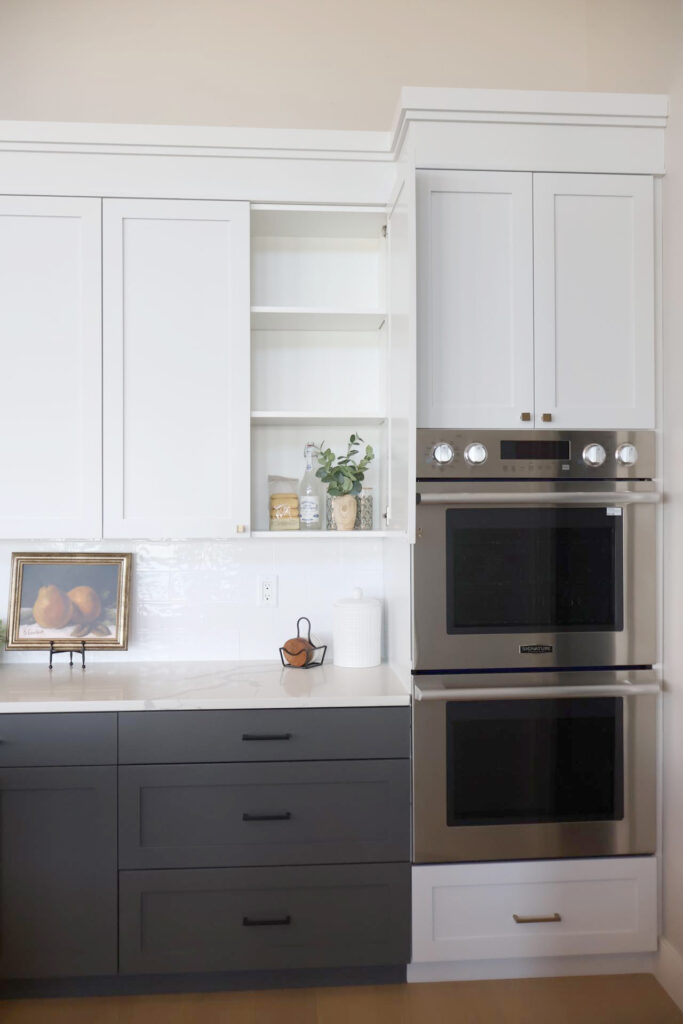 White and Grey Kitchen oven cabinets