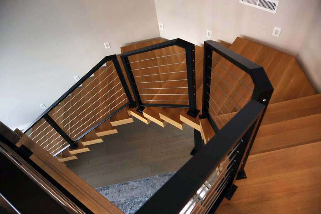 Modern floating stairs made of wood